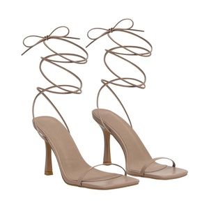 Wrap Around Faux Leather Heels - Taupe